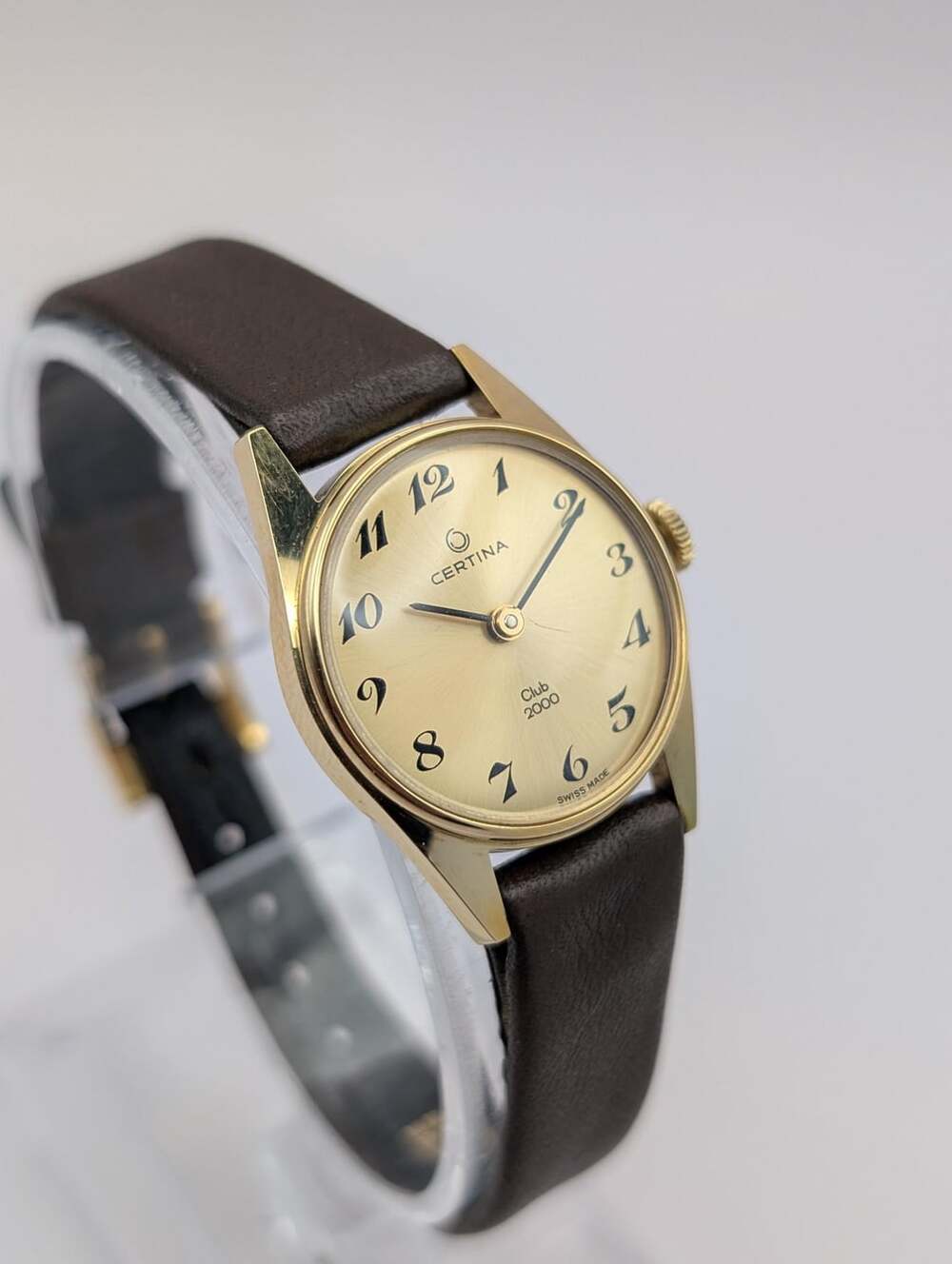 Vintage Certina Gold Mechanical Ladies Watch, Classic Brown Leather Strap